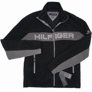 NEW Vintage Tommy Hilfiger Fleece Pullover Jacket!  Black & Gray  Big Hilfiger